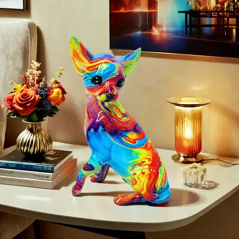 Lebendige Chihuahua-Tischlampe aus Harz